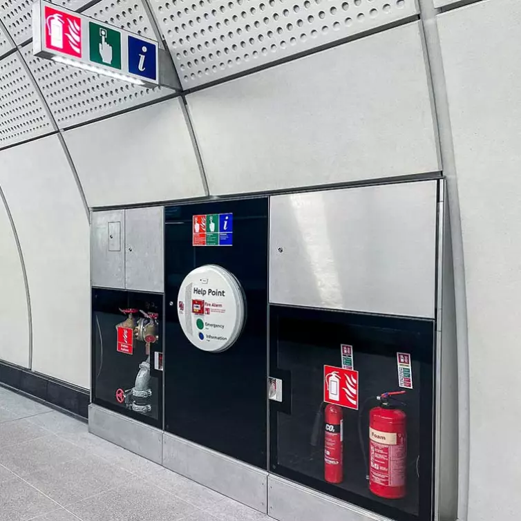 help point, fire alarm and extinguishers installed at Bond Street Station by LB Foster.