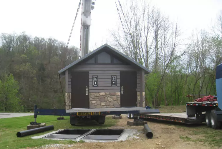 Double vault restroom installation.